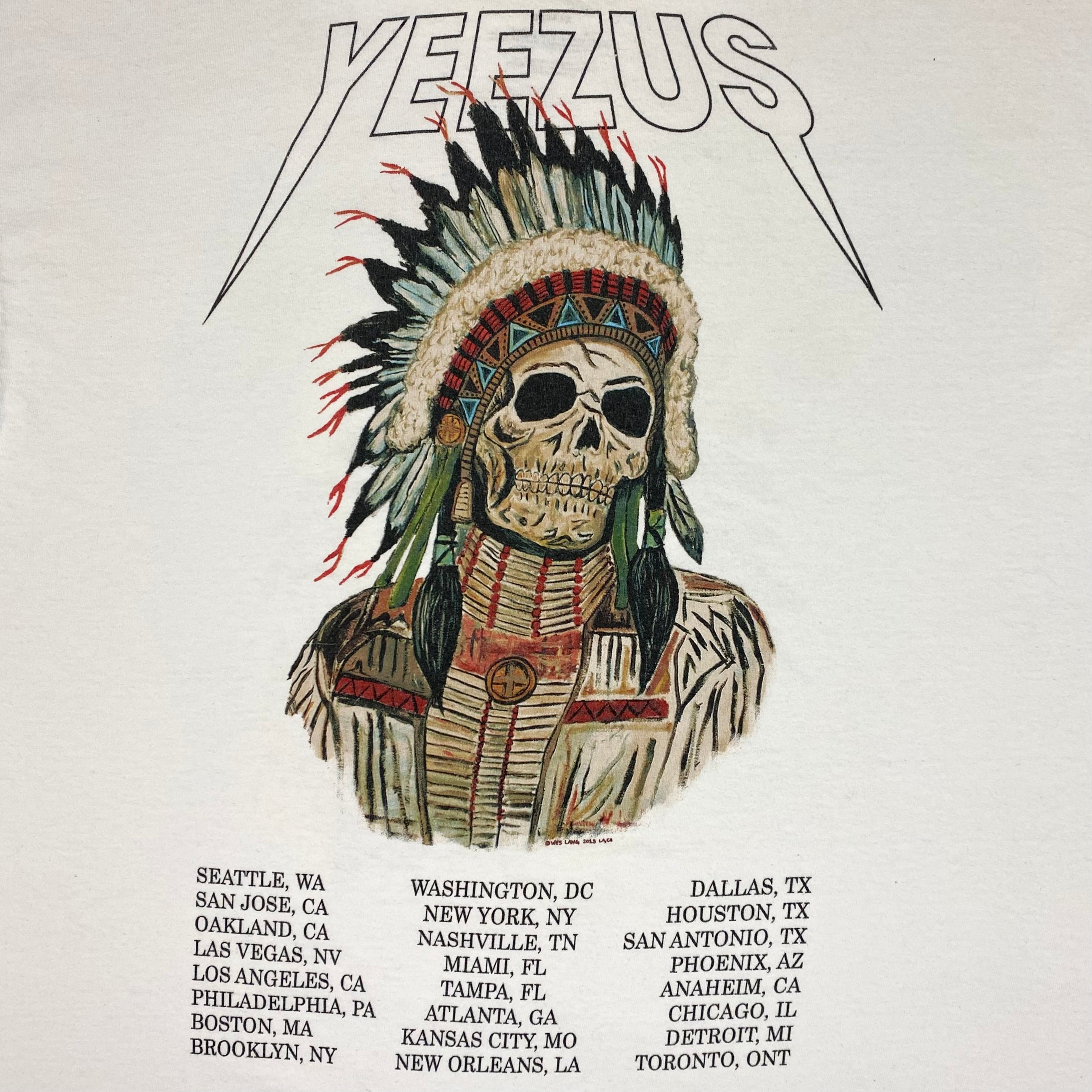 Yeezus Tour 2013 OG Native Skull Tee In White By Wes Lang