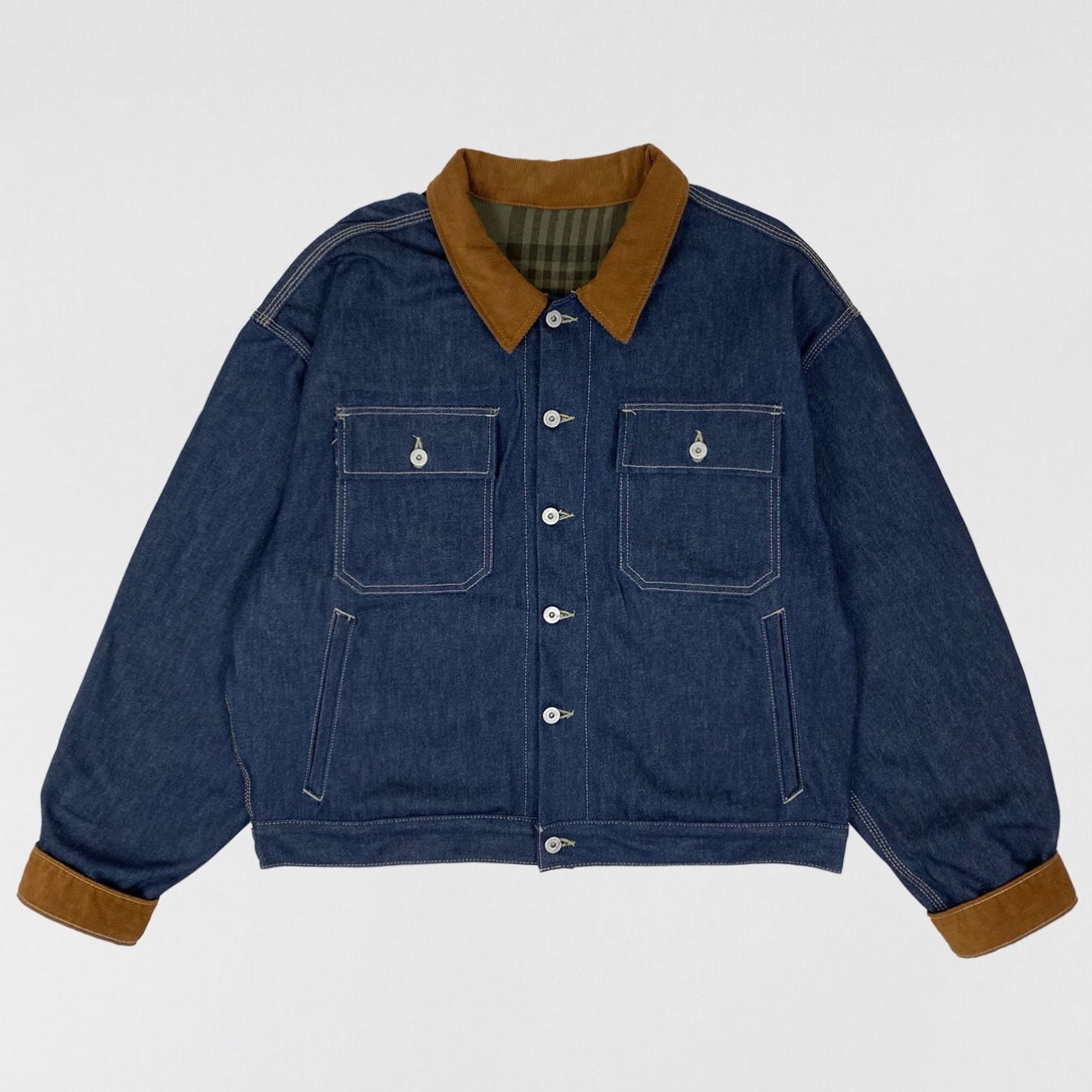 YZY SZN 6 Flannel Lined Corduroy Denim Sample Jacket In Blue
