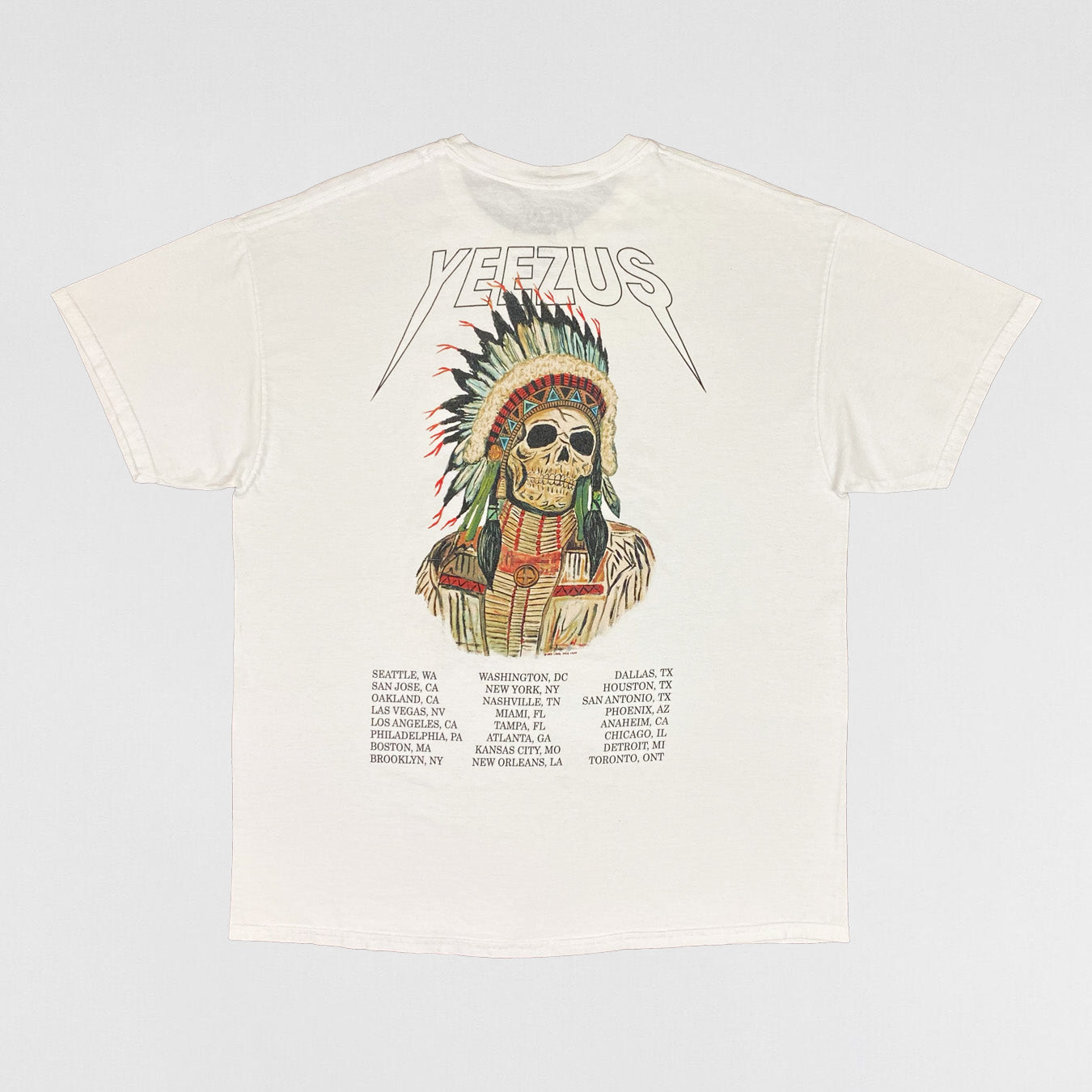 Yeezus Tour 2013 OG Native Skull Tee In White By Wes Lang