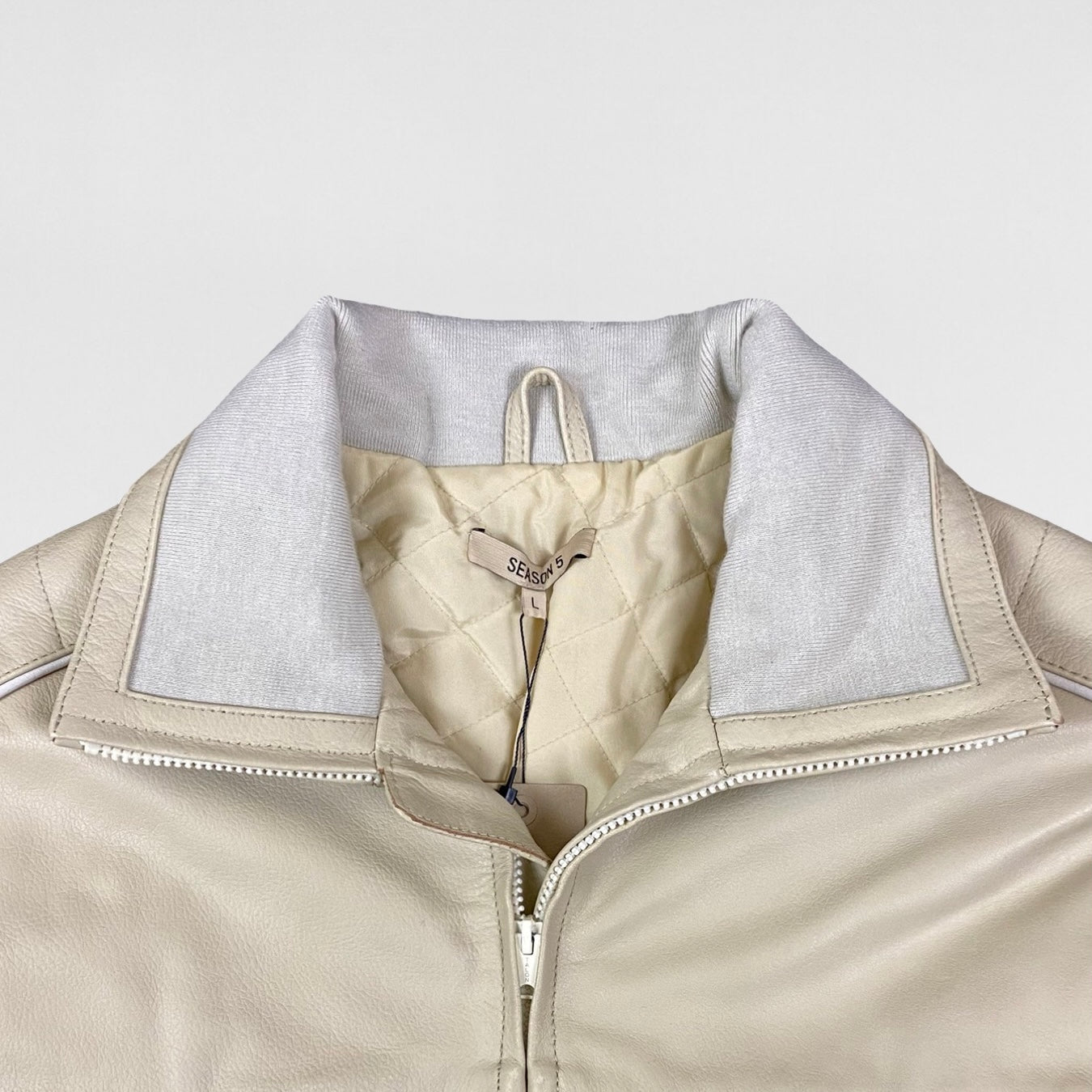 YZY SZN 5 Unreleased Leather Biker Jacket In Jupiter/Arctic