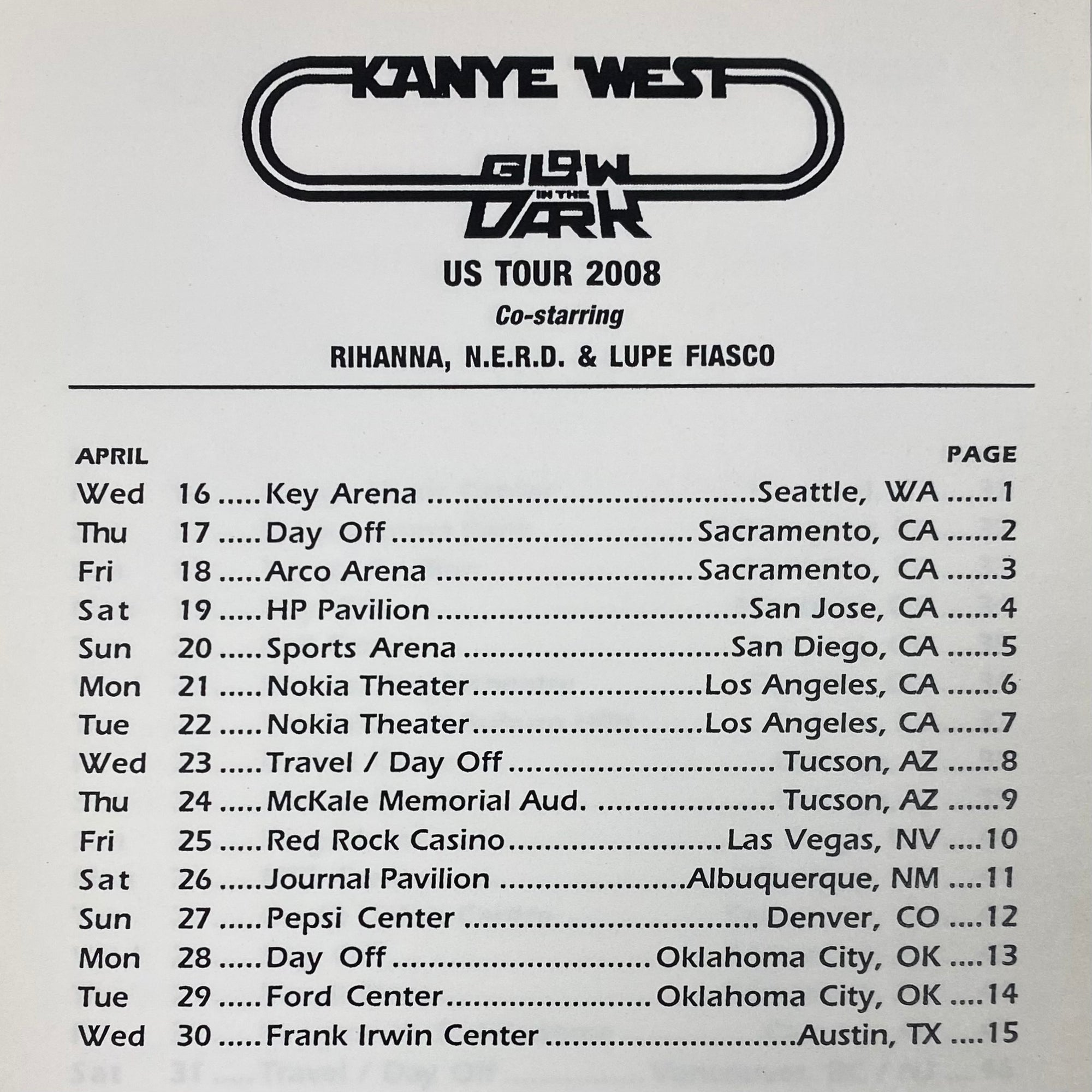 Graduation 2008 Glow In The Dark Tour Itinerary Booklet